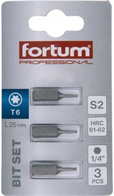 Hrot TORX 1/4", sada 3ks, T6x25mm, S2 FORTUM