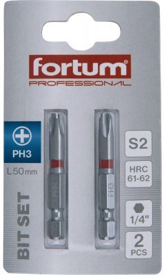Hrot křížový phillips, sada 2ks, PH 3x50mm, S2 FORTUM