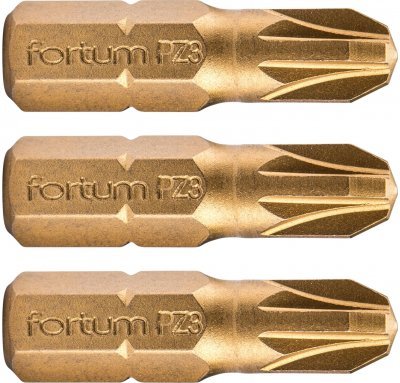 Hrot křížový pozidriv, sada 3ks, PZ 3x25mm,titan. úprava, S2 FORTUM