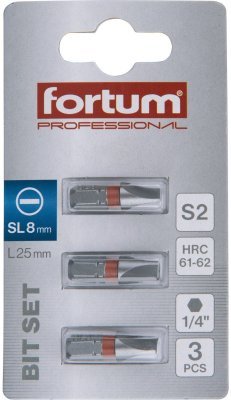 Hrot plochý sada 3ks, 8x25mm, S2 FORTUM