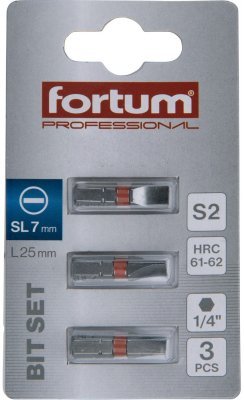 Hrot plochý sada 3ks, 7x25mm, S2 FORTUM
