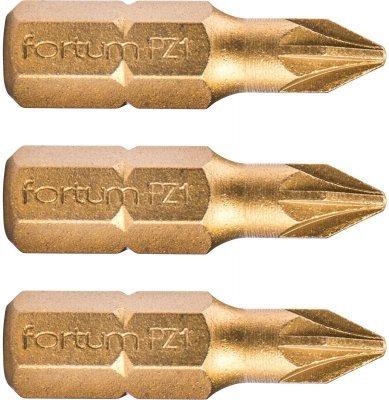 Hrot křížový pozidriv, sada 3ks, PZ 1x25mm,titan. úprava, S2 FORTUM