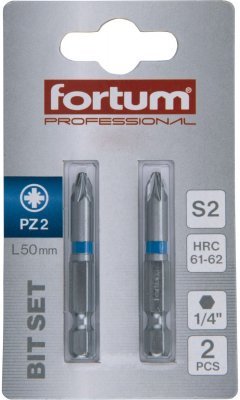 Hrot křížový pozidriv, sada 2ks, PZ 2x50mm, S2 FORTUM