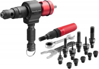 Nástavec nýtovací na vrtačku T-COMBO, sada pro matice M3-M12 i trh. nýty 2,4-6,4mm, CrMoV FORTUM