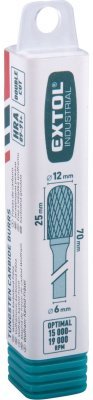 Fréza karbidová, válcová s kulovým čelem, pr.12x25mm/stopka 6mm, sek střední EXTOL INDUSTRIAL