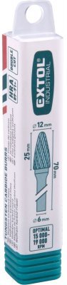 Fréza karbidová, kulatý oblouk, pr.12x25mm/stopka 6mm, sek střední EXTOL INDUSTRIAL