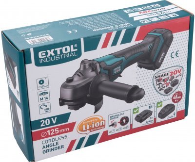 Bruska úhlová aku SHARE20V, 125mm, BRUSHLESS, 20V Li-ion, 2000mAh EXTOL INDUSTRIAL