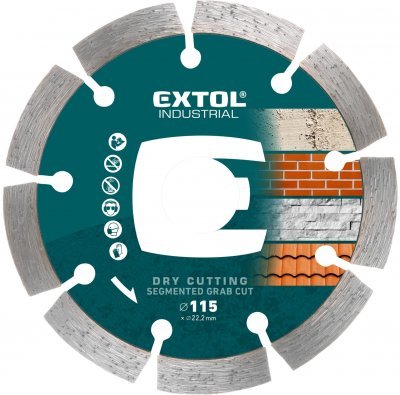 Kotouč diamantový řezný segmentový Grab Cut, suché řezání, ⌀115x22,2x2mm EXTOL INDUSTRIAL