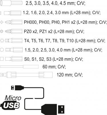 Přesný aku šroubovák 3,6V SET 39PCS Yato YT-27930