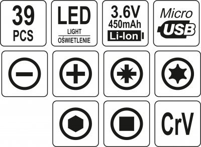 Přesný aku šroubovák 3,6V SET 39PCS Yato YT-27930