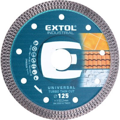 Kotouč diamantový řezný, turbo Thin Cut, suché i mokré řezání, ⌀125x22,2x1,5mm EXTOL INDUSTRIAL