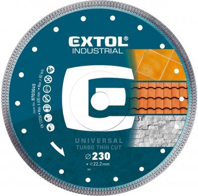 Kotouč diamantový řezný, turbo Thin Cut, suché i mokré řezání, ⌀230x22,2x2mm EXTOL INDUSTRIAL