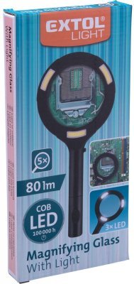 Lupa se světlem 80lm, 3x zvětšení, 3x0,5W COB LED EXTOL LIGHT