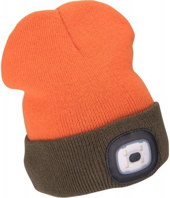 Čepice s čelovkou 4x45lm, USB nabíjení, fluorescentní oranžová/khaki zelená, oboustranná, univerzální velikost EXTOL LIGHT