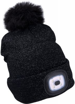 Čepice s čelovkou 4x45lm, USB nabíjení, černá se třpytkou a bambulí, univerzální velikost EXTOL LIGHT