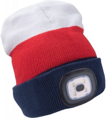 Čepice s čelovkou 4x45lm, USB nabíjení, bílá/červená/modrá, univerzální velikost EXTOL LIGHT