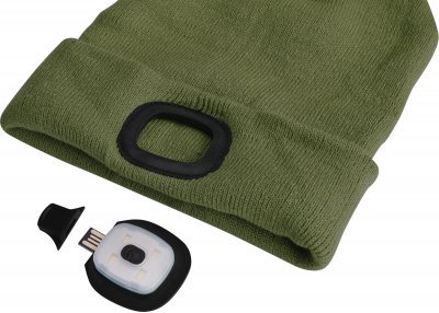Čepice s čelovkou 4x45lm, USB nabíjení, tmavě zelená, univerzální velikost EXTOL LIGHT