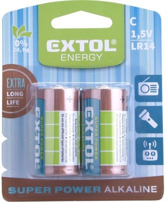 Baterie alkalické, 2ks, 1,5V C (LR14) EXTOL ENERGY