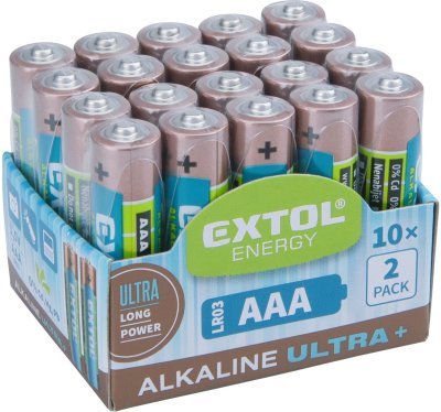 Baterie alkalické, 20ks, 1,5V AAA (LR03) EXTOL ENERGY