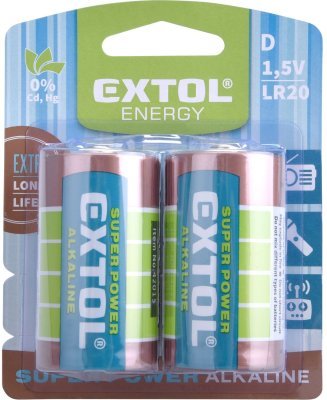 Baterie alkalické, 2ks, 1,5V D (LR20) EXTOL ENERGY