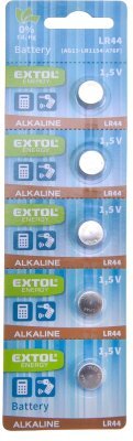 Baterie alkalické, 5ks, 1,5V (LR44) EXTOL ENERGY