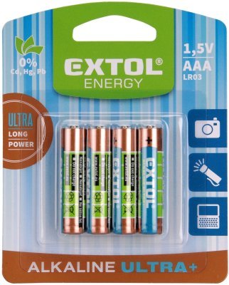 Baterie alkalické, 4ks, 1,5V AAA (LR03) EXTOL ENERGY