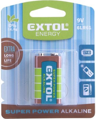 Baterie alkalické, 1ks, 9V (6LR61) EXTOL ENERGY