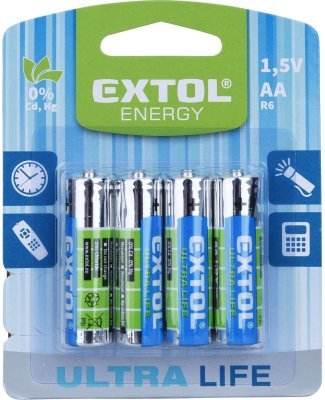 Baterie zink-chloridové, 4ks, 1,5V AA (R6) EXTOL ENERGY