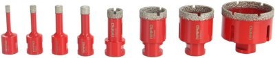 Korunkový vrták diamantový, sada, 6, 8, 10, 12, 20, 35, 45, 68 mm MAR-POL M22594