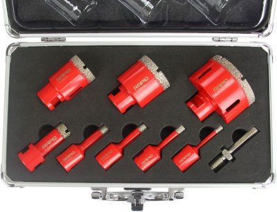 Korunkový vrták diamantový, sada, 6, 8, 10, 12, 20, 35, 45, 68 mm MAR-POL M22594