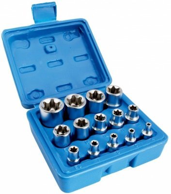 Hlavice 1/4”, 3/8” a 1/2” nástrčné TORX-E, vel. E4-E24, sada 14 ks - SATRA S-P14ES