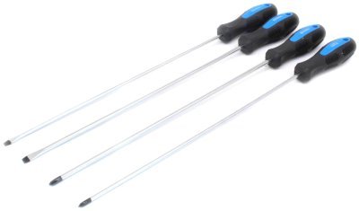 Šroubováky extra dlouhé 450 mm, ploché 5 a 6 mm, křížové PH1 a PH2, sada 4 ks - SATRA S-4SSG