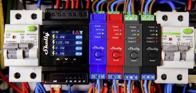 Shelly Pro 2PM - spínací modul s měřením spotřeby, 2x16A, Wi-Fi, LAN, Bluetooth, na DIN lištu