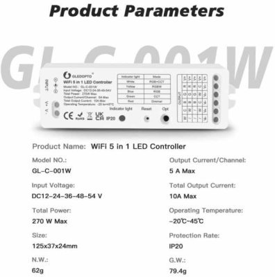 GLEDOPTO Wi-Fi 5-IN-1 LED Controller Powered By Tuya - ovladač LED pasků