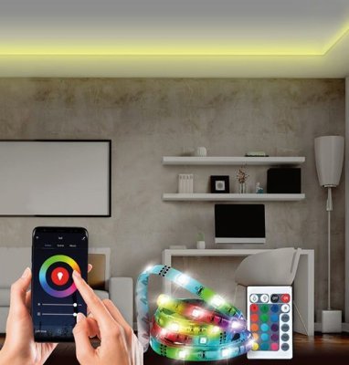 Solight Wi-Fi Smart LED světelný pás, RGB, 5m, sada s adaptérem a dálkovým ovladačem