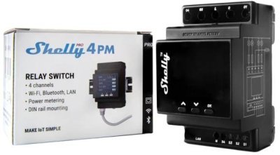 Shelly Pro 4PM - spinací modul na DIN lištu, Wi-Fi, Bluetooth, LAN, 4x16A