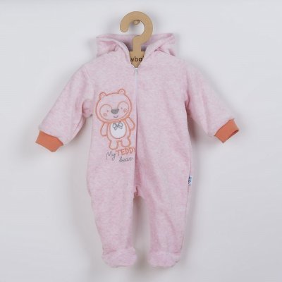 Kojenecký semiškový overal s kapucí New Baby Sweetheart růžový