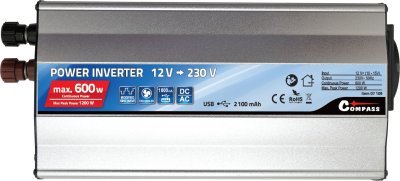 Měnič napětí 12/230V 600W + USB Compass 07109