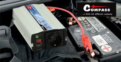 Měnič napětí 12/230V 600W + USB Compass 07109