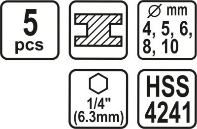 Sada vrtáků na kov 5ks HSS 1/4" TO-21650
