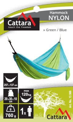 Houpací síť NYLON 275x137cm zeleno-modrá Cattara 13566