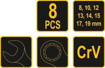 Vorel sada klíčů očkoplochých 8 ks 8 - 19 mm crv TO-51705
