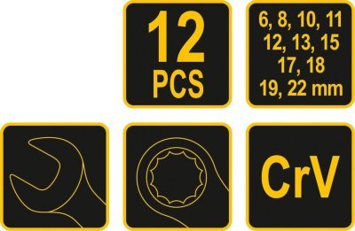 Vorel sada klíčů očkoplochých 12 ks 6 - 22 mm crv TO-51710