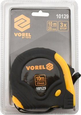 Vorel metr svinovací 10 m x 25 mm žluto - černý TO-10129
