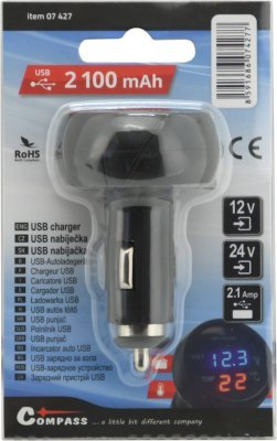 USB adaptér do auta Compass USB, voltmetr, teploměr
