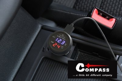 USB adaptér do auta Compass USB, voltmetr, teploměr