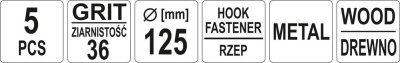 Yato Brusný papír 125 mm P36 5 ks suchý zip