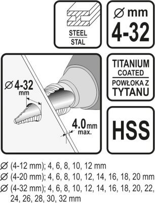 Sada stupňovitých vrtáků 3ks 4-32 mm Sthor
