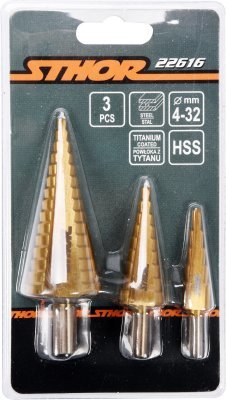 Sada stupňovitých vrtáků 3ks 4-32 mm Sthor