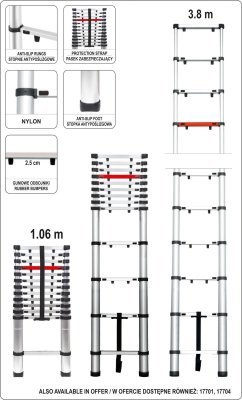 Žebřík teleskopický 13 stupňů 3,8 m, nosnost 150kg Vorel TO-17702